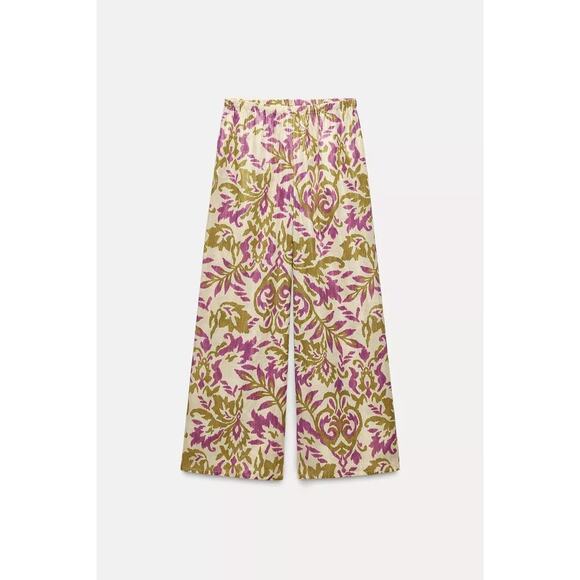 Zara Purple Metallic Gold Blazer And Pants 2 Piece‎ Set Wrap Kimono Cotton Sz L - Picture 2 of 13